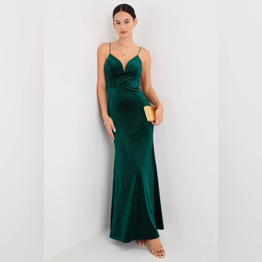 Lulu’s Utterly Enchanted Emerald Green Glitter Velvet Maxi Dress